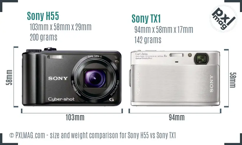 Sony H55 vs Sony TX1 size comparison