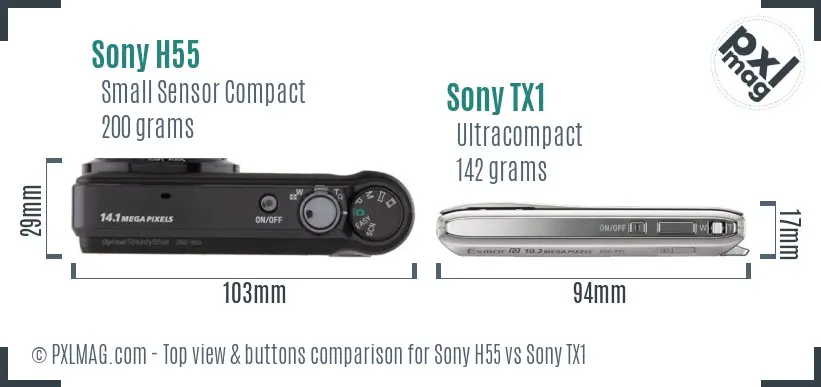 Sony H55 vs Sony TX1 top view buttons comparison