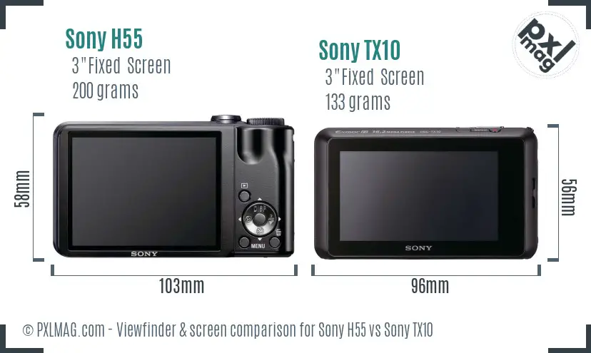 Sony H55 vs Sony TX10 Screen and Viewfinder comparison