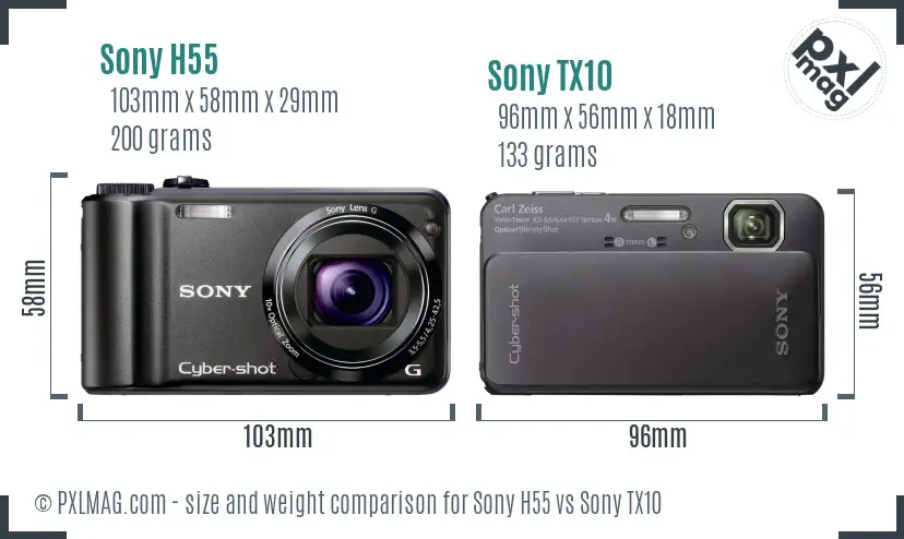 Sony H55 vs Sony TX10 size comparison