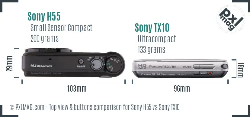 Sony H55 vs Sony TX10 top view buttons comparison