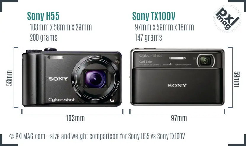 Sony H55 vs Sony TX100V size comparison