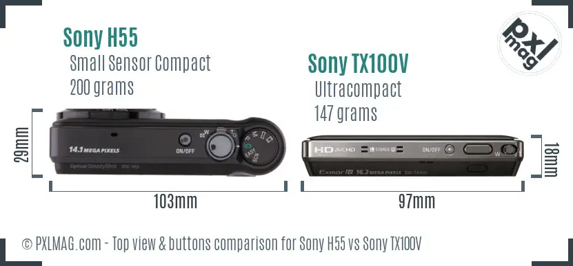 Sony H55 vs Sony TX100V top view buttons comparison