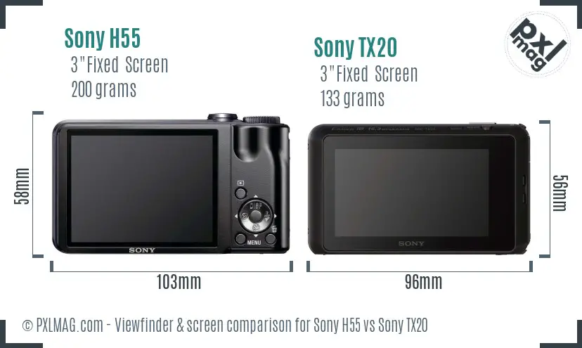 Sony H55 vs Sony TX20 Screen and Viewfinder comparison