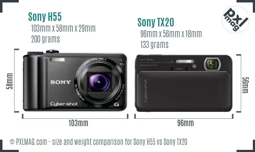 Sony H55 vs Sony TX20 size comparison