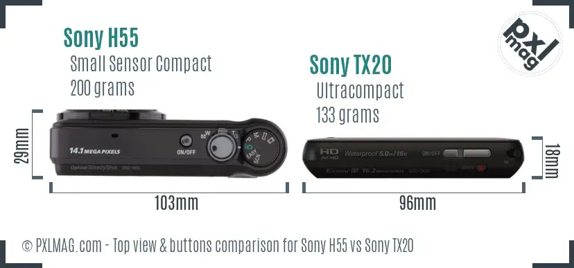 Sony H55 vs Sony TX20 top view buttons comparison