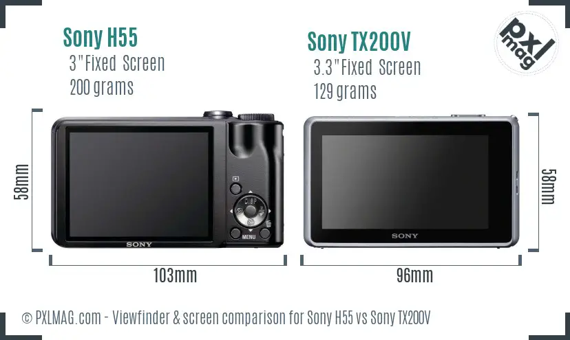 Sony H55 vs Sony TX200V Screen and Viewfinder comparison