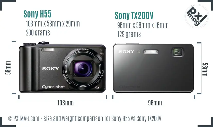 Sony H55 vs Sony TX200V size comparison