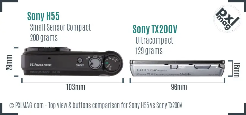 Sony H55 vs Sony TX200V top view buttons comparison