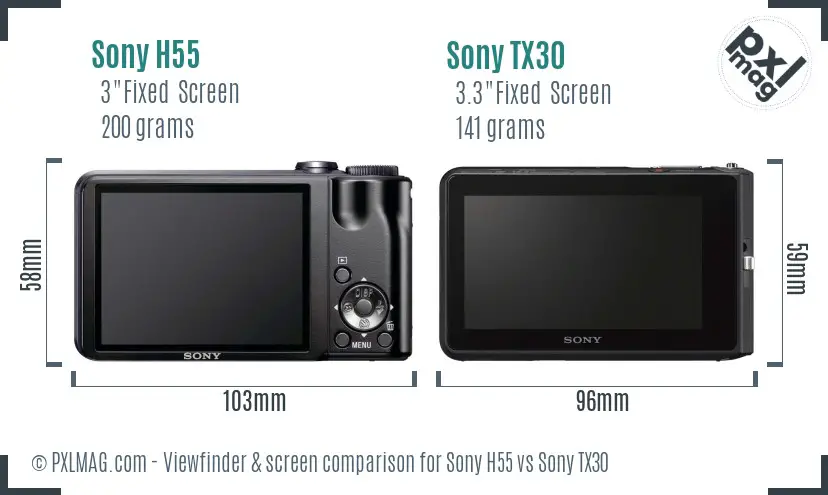 Sony H55 vs Sony TX30 Screen and Viewfinder comparison