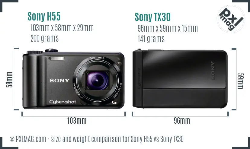 Sony H55 vs Sony TX30 size comparison