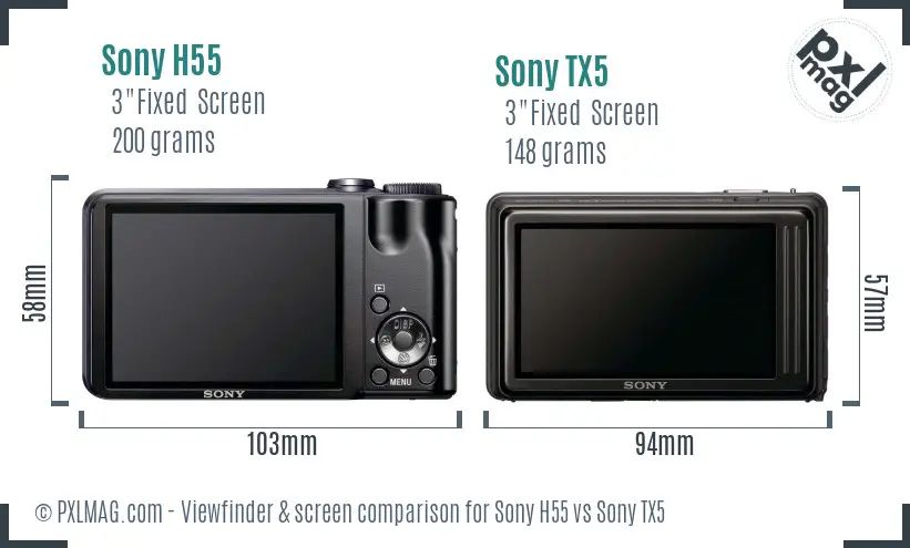 Sony H55 vs Sony TX5 Screen and Viewfinder comparison