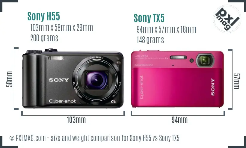 Sony H55 vs Sony TX5 size comparison