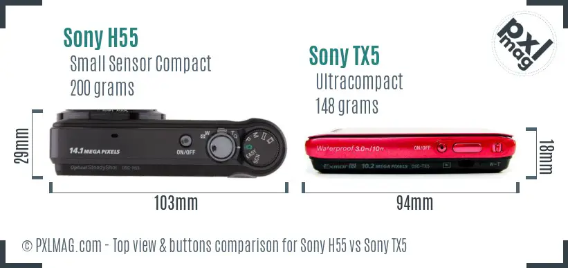 Sony H55 vs Sony TX5 top view buttons comparison