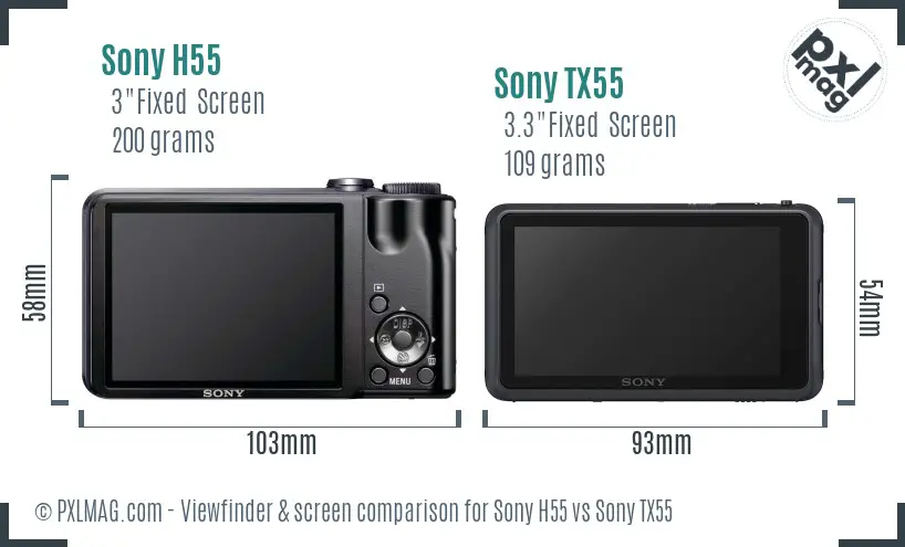 Sony H55 vs Sony TX55 Screen and Viewfinder comparison