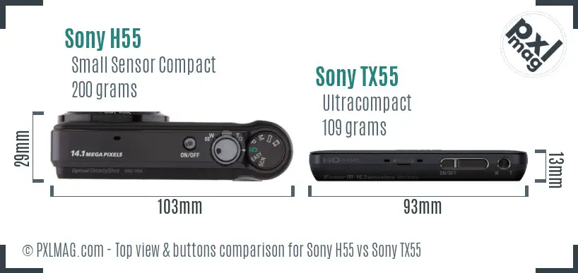 Sony H55 vs Sony TX55 top view buttons comparison