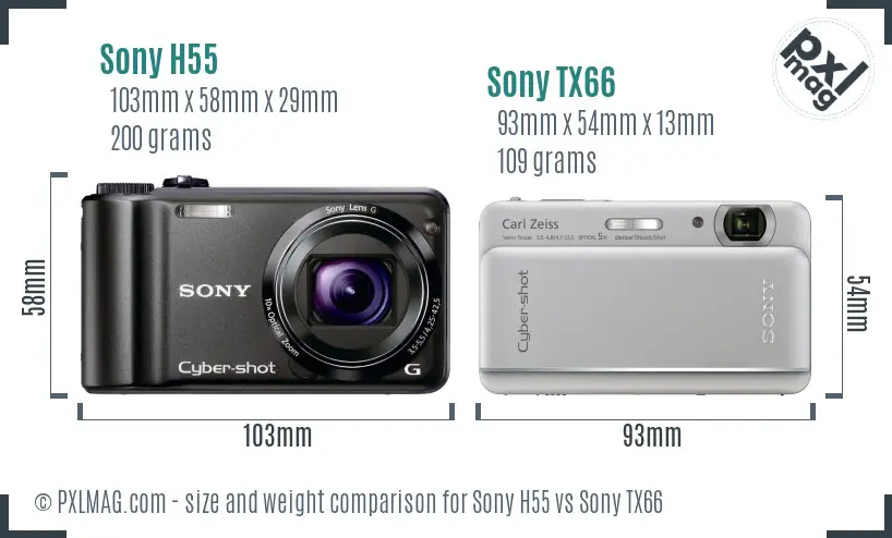 Sony H55 vs Sony TX66 size comparison