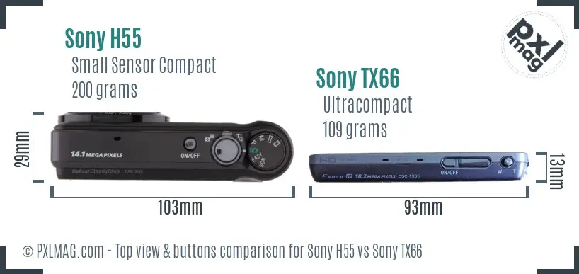 Sony H55 vs Sony TX66 top view buttons comparison