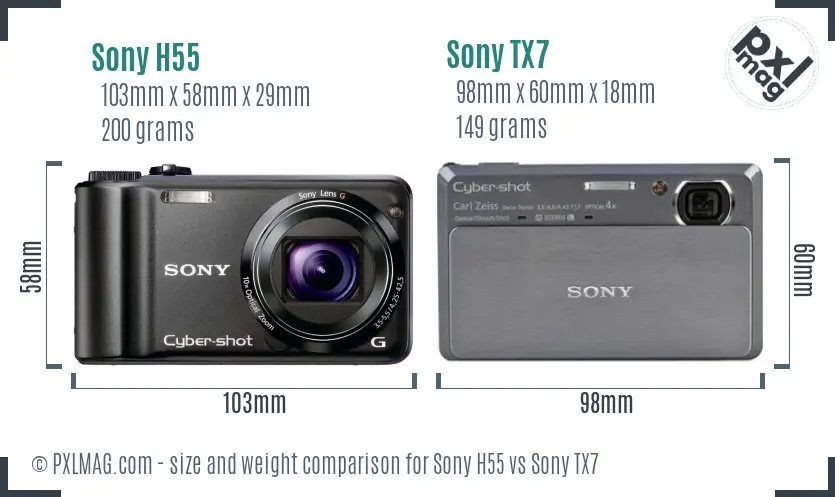 Sony H55 vs Sony TX7 size comparison