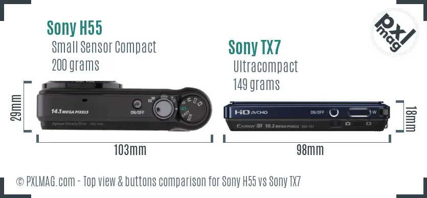 Sony H55 vs Sony TX7 top view buttons comparison