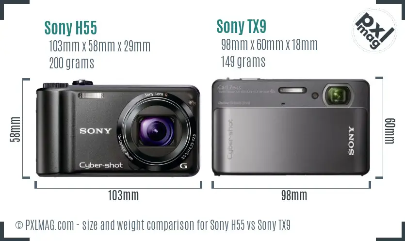 Sony H55 vs Sony TX9 size comparison