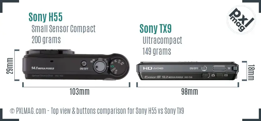 Sony H55 vs Sony TX9 top view buttons comparison