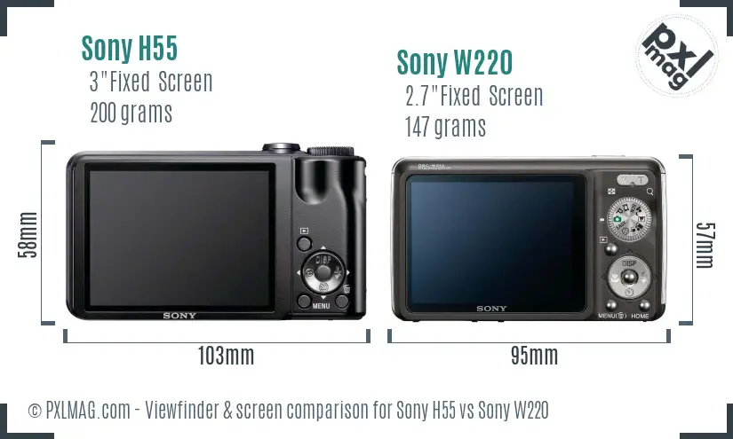 Sony H55 vs Sony W220 Screen and Viewfinder comparison
