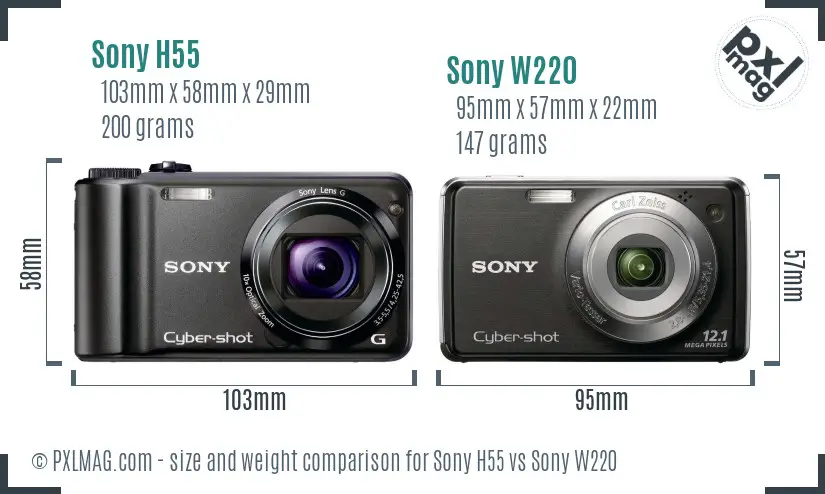 Sony H55 vs Sony W220 size comparison