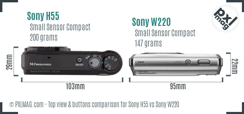 Sony H55 vs Sony W220 top view buttons comparison