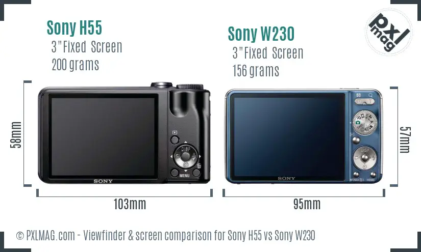 Sony H55 vs Sony W230 Screen and Viewfinder comparison