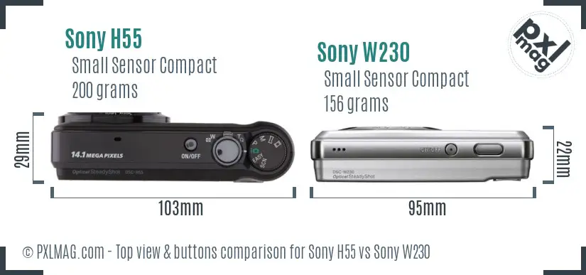 Sony H55 vs Sony W230 top view buttons comparison