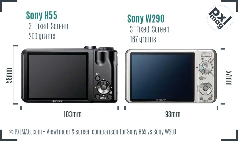 Sony H55 vs Sony W290 Screen and Viewfinder comparison