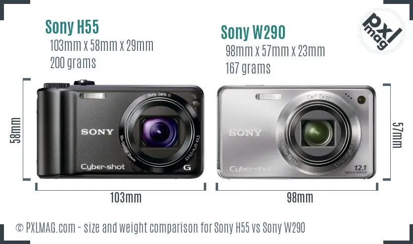 Sony H55 vs Sony W290 size comparison