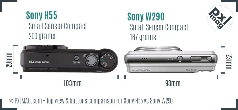 Sony H55 vs Sony W290 top view buttons comparison
