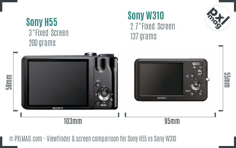 Sony H55 vs Sony W310 Screen and Viewfinder comparison