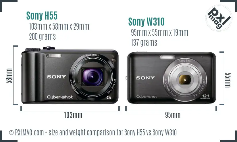 Sony H55 vs Sony W310 size comparison