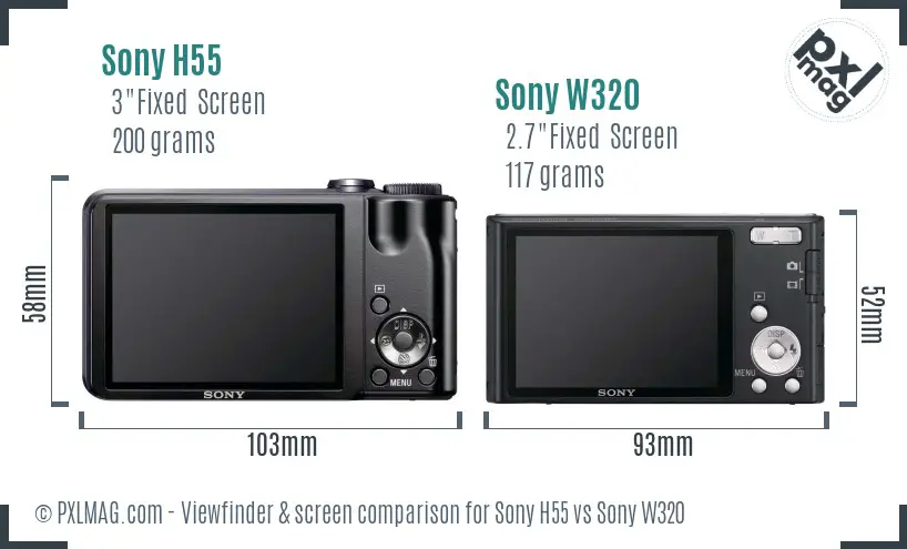 Sony H55 vs Sony W320 Screen and Viewfinder comparison