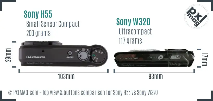 Sony H55 vs Sony W320 top view buttons comparison