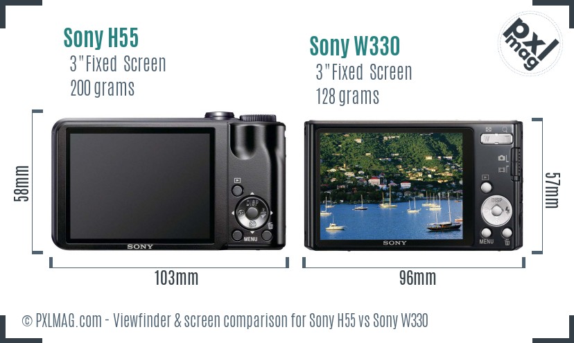 Sony H55 vs Sony W330 Screen and Viewfinder comparison