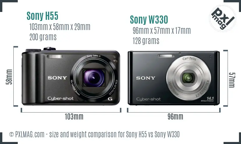 Sony H55 vs Sony W330 size comparison