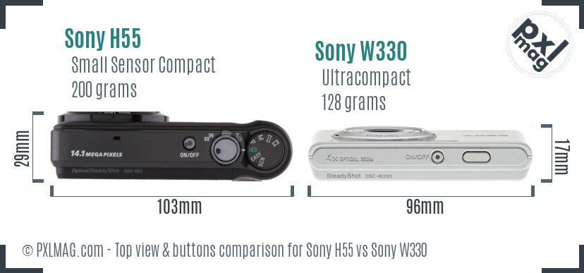 Sony H55 vs Sony W330 top view buttons comparison