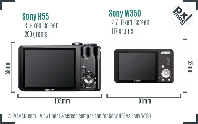 Sony H55 vs Sony W350 Screen and Viewfinder comparison