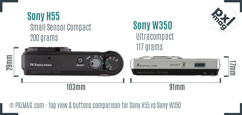 Sony H55 vs Sony W350 top view buttons comparison