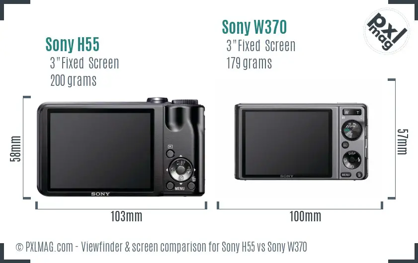 Sony H55 vs Sony W370 Screen and Viewfinder comparison