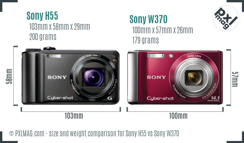 Sony H55 vs Sony W370 size comparison