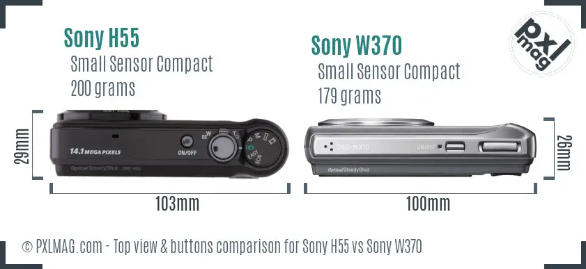 Sony H55 vs Sony W370 top view buttons comparison