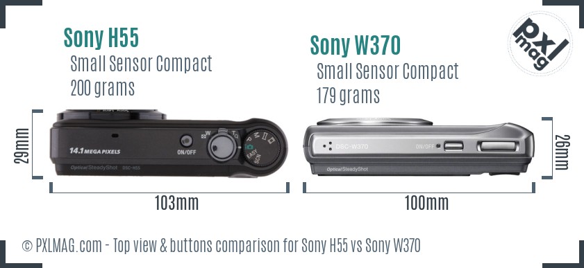 Sony H55 vs Sony W370 top view buttons comparison