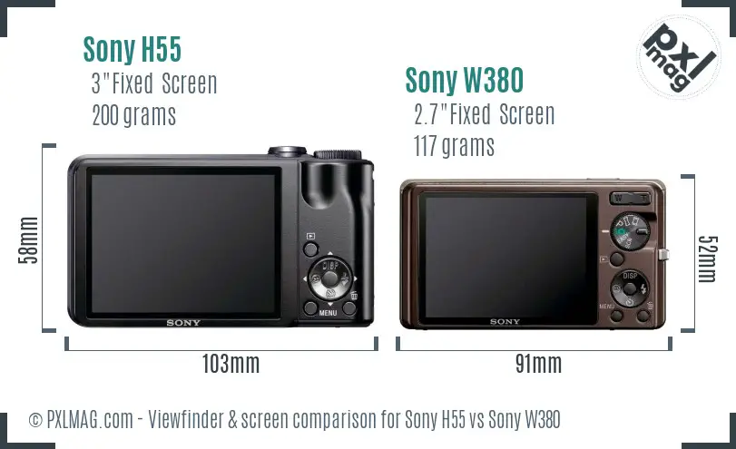 Sony H55 vs Sony W380 Screen and Viewfinder comparison