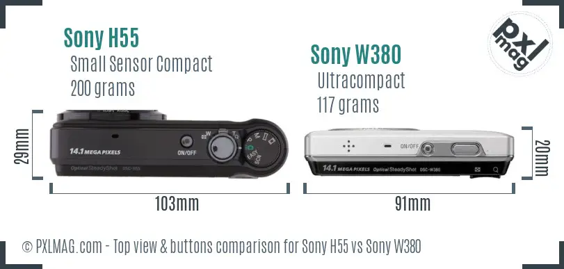Sony H55 vs Sony W380 top view buttons comparison