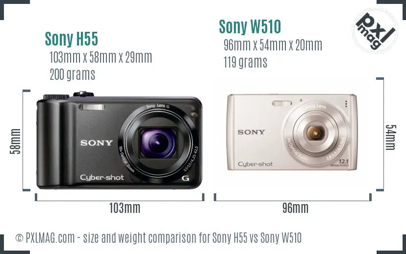 Sony H55 vs Sony W510 size comparison